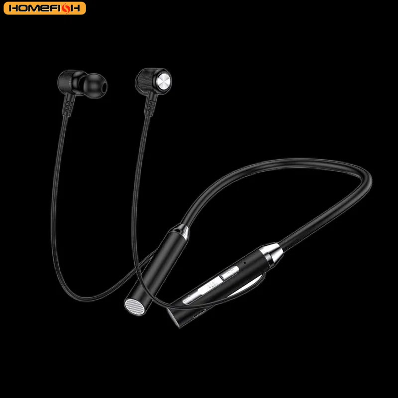 Wireless Magnetic Neckband Bluetooth Sport Earphones with Microphone Black